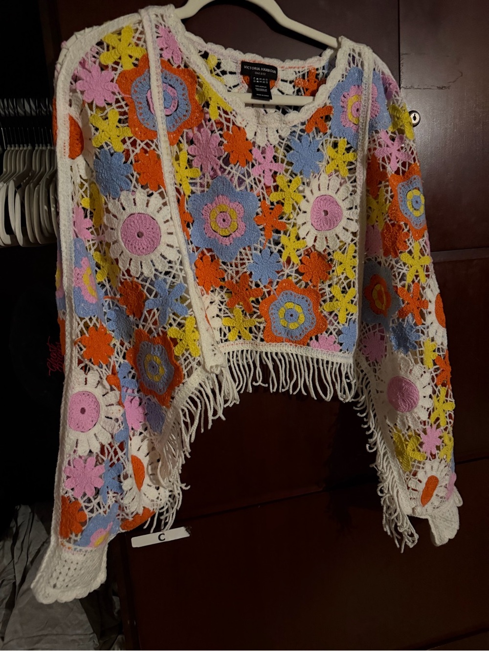 Crochet Floral Fringe Crop Top - Multicolor
